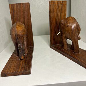 Vintage Art Deco Bookends Wooden Carved Elephants Bookends Elephants old antique